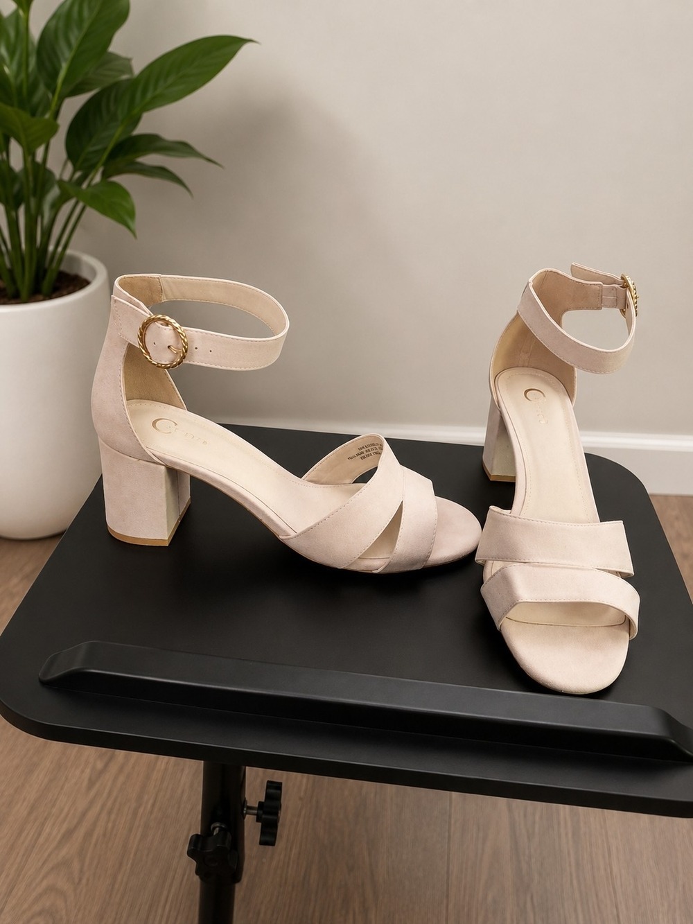 C Label Faye Ankle Strap Block Heels- Cream